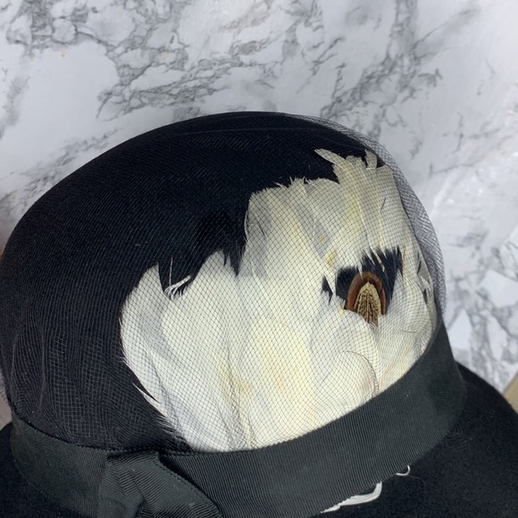 Vintage Midcentury Glenover Henry Pollack Black Wool Feather Cloche Bucket … - Picture 4 of 9